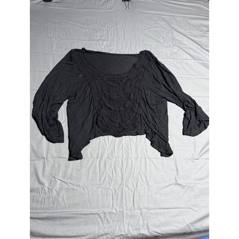 Nella Fantasia Crochet Lace Bib Top Women Large Black Good Boho Handkerchief Hem